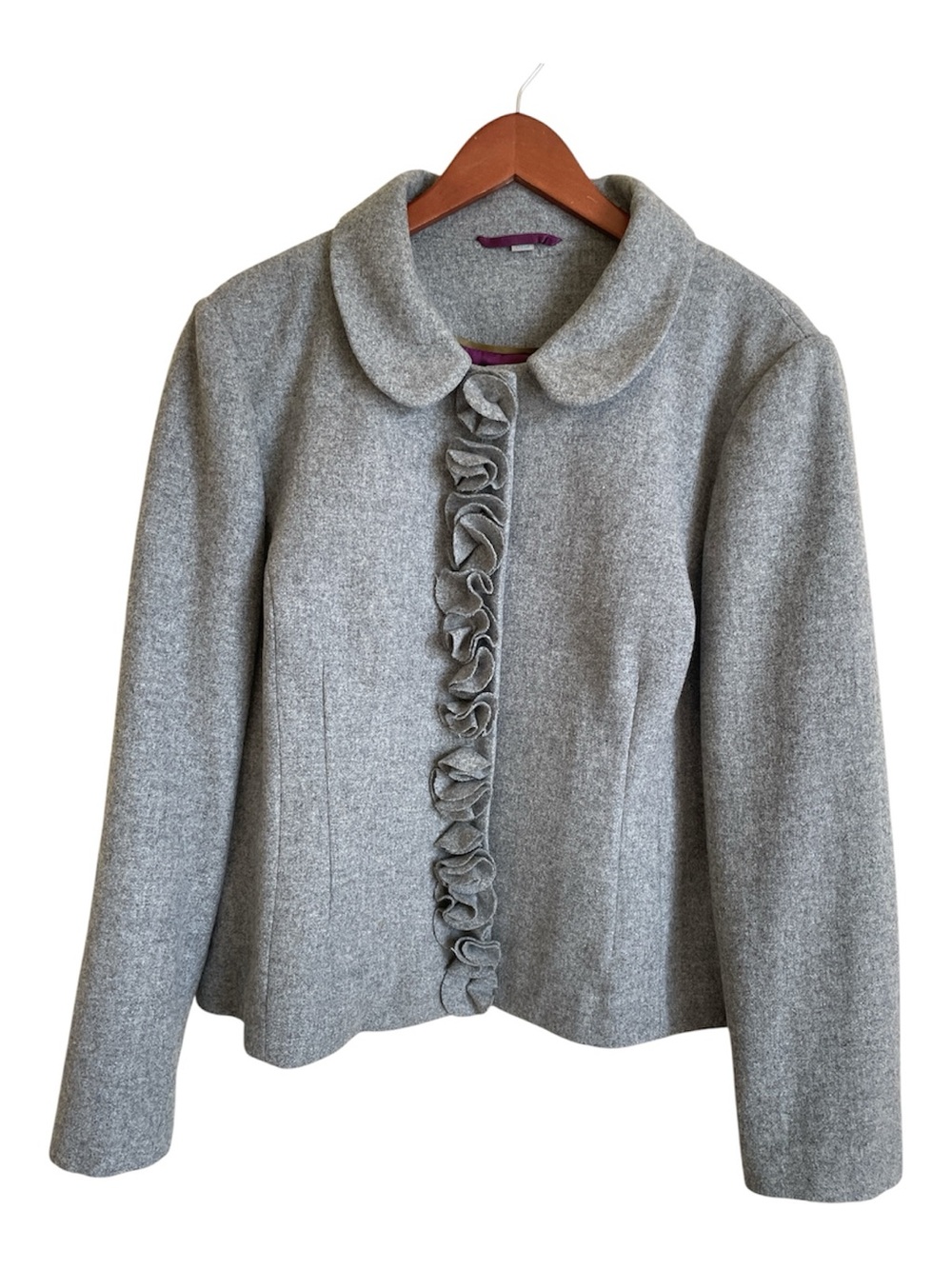 Boden Gray Ruffle-Front Wool-Blend Blazer